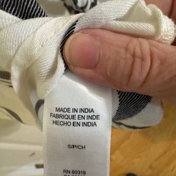 Lucky Brand Black White High Low Top Roll Tab Sleeve Blouse Boho Abstract Print - Picture 9 of 11